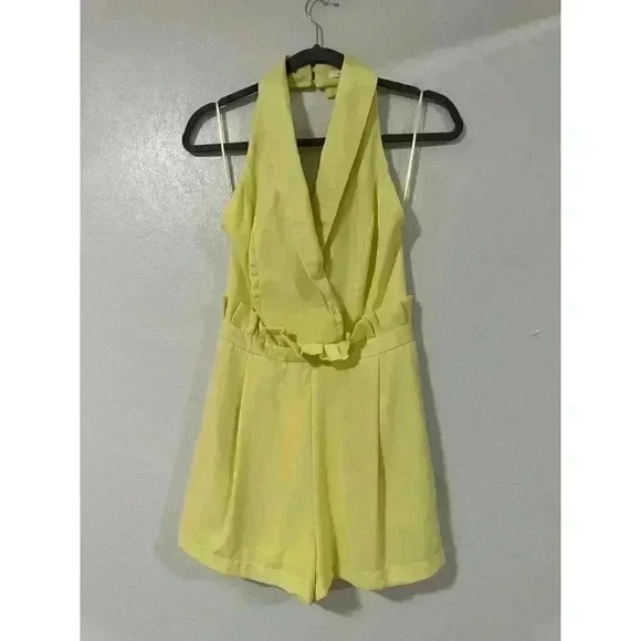 Idem ditto Romper Womens Size S Yellow Halter Open Back Pleated Casual - Picture 3 of 5